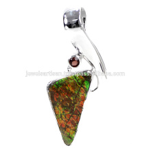 Natural Ammolite And Garnet Gemstone 925 Sterling Silver Pendant Jewelry